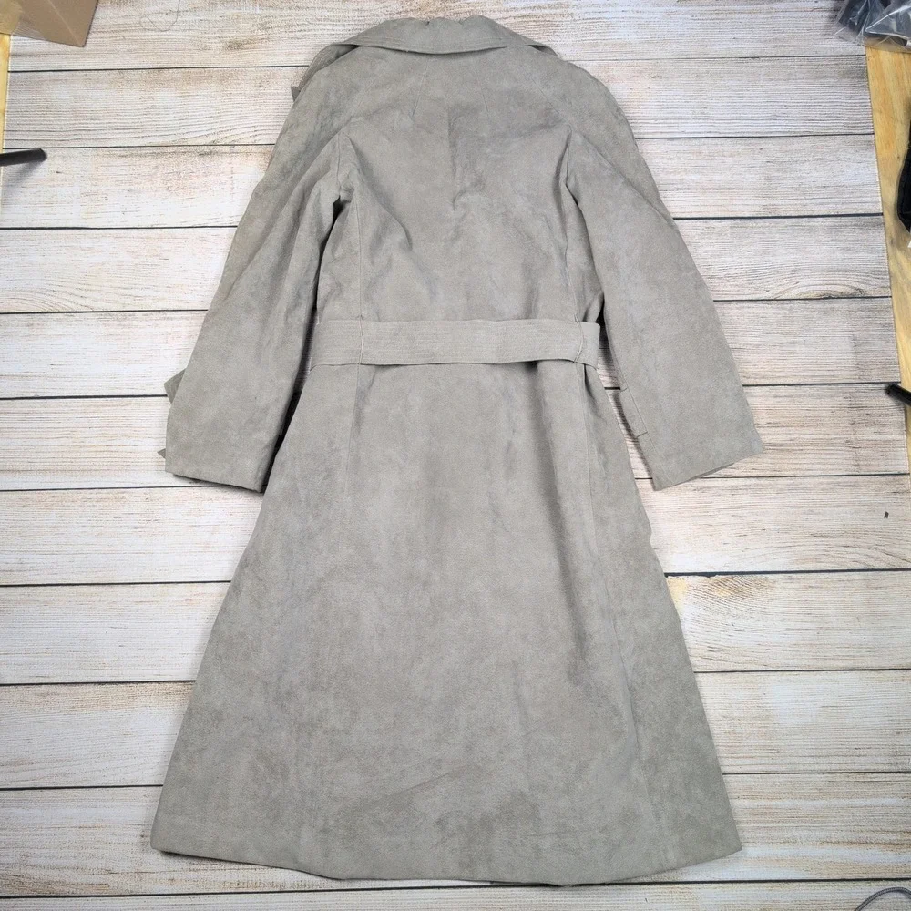 Vintage Sabrina‎ Hand-moor Chicago Faux Suede Gray Trench Coat - Size 6